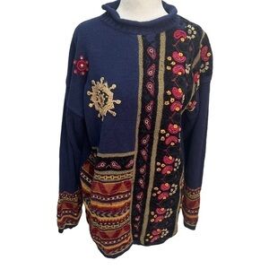 𝅺vintage Navy Pullover Multi-textured Sweater Size L